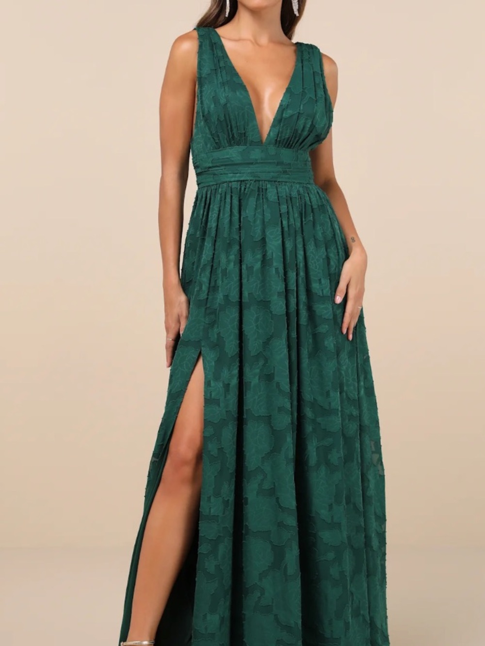 Lulu's Emerald Green Lace Plunge Maxi Dress